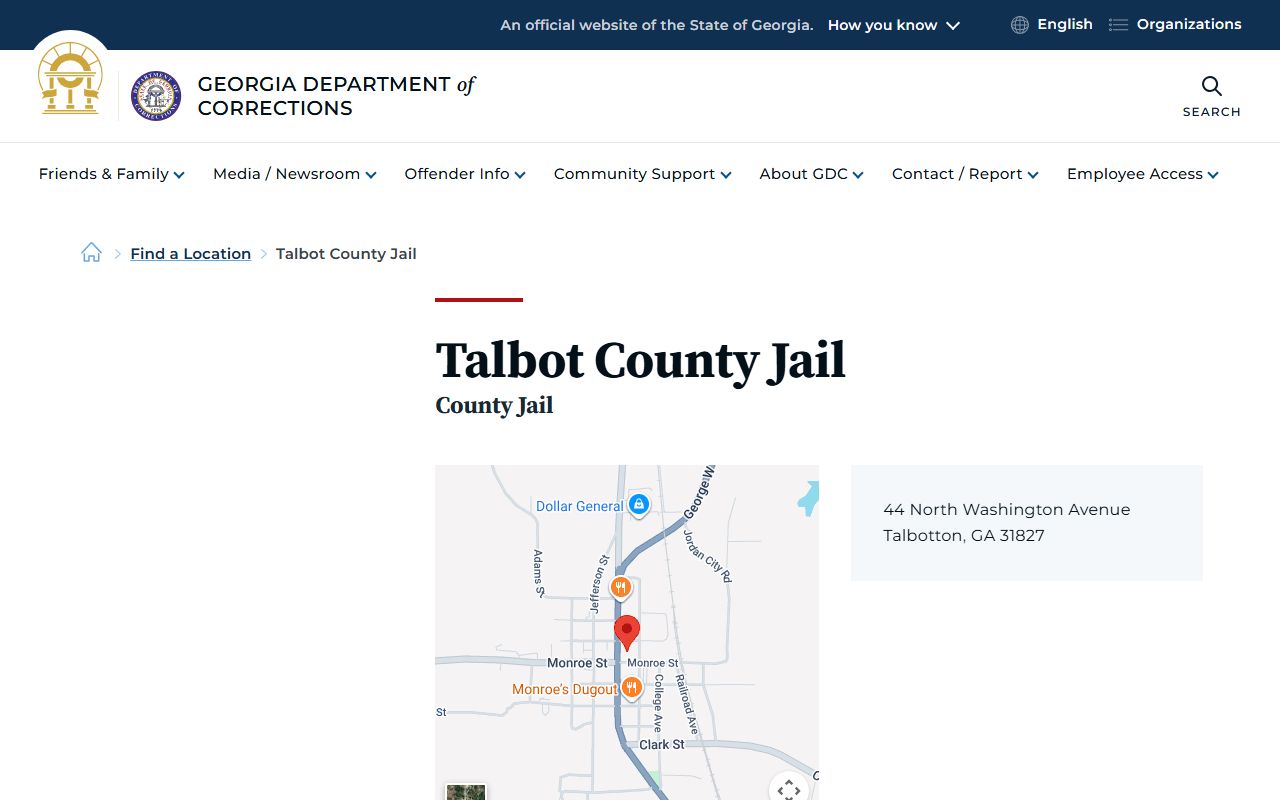 Talbot County Jail facility listing and inmate lookup contact page